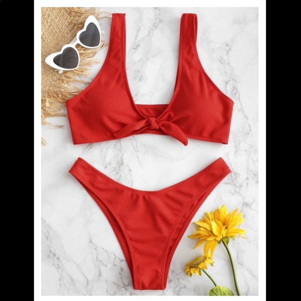 NWT Zaful Tie Front Ribbed Bikini M